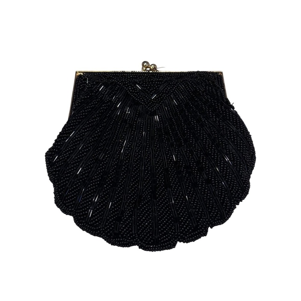 Lord & Taylor Beaded Seashell Clutch Black